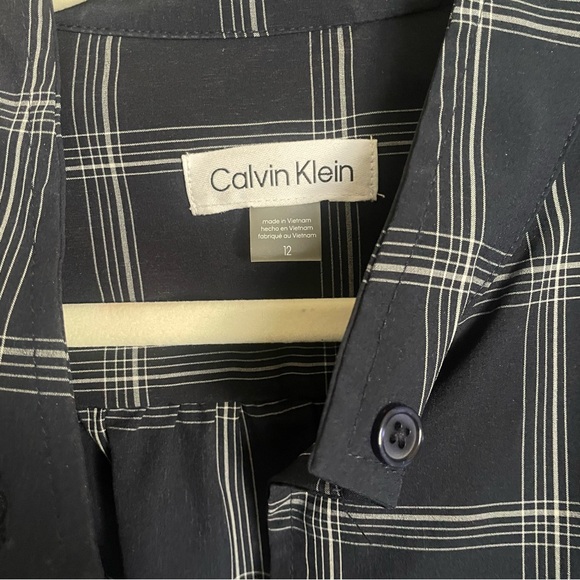 Calvin Klein Plaid Belted Dress - indigo white - size 12 - Picture 4 of 4